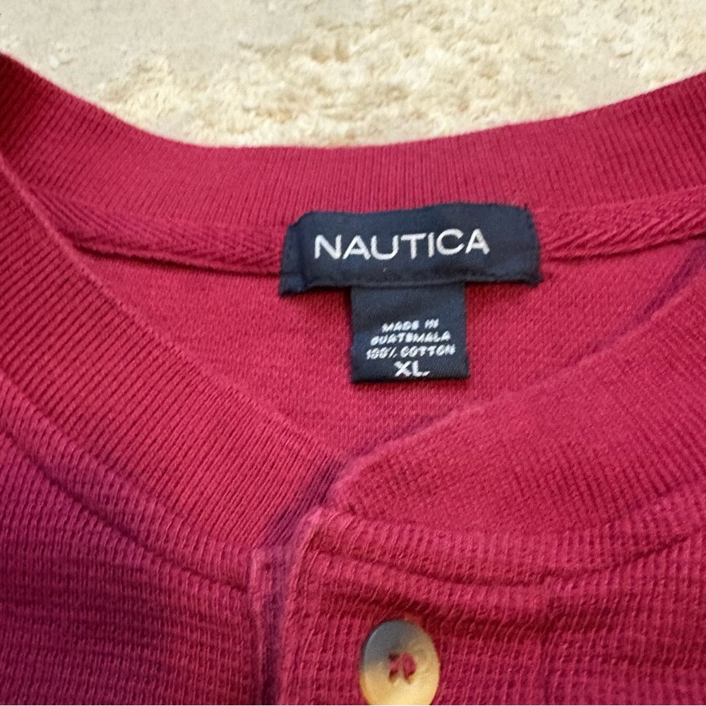 Nautica Men's Burgundy Long Sleeve Waffle Knit Henley Shirt Size Xlarge - Picture 9 of 11